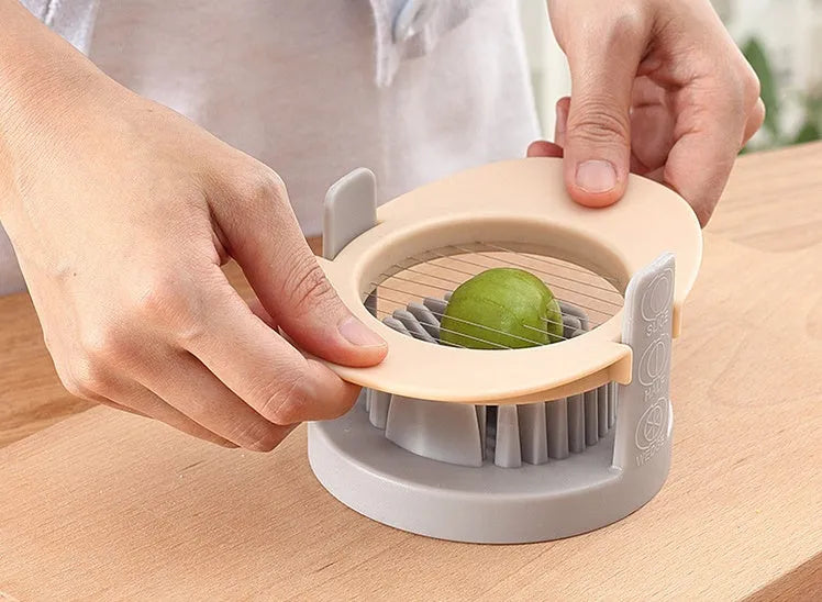 3-in-1 manual egg slicer and cutter, 14 x 10.5 x 7.4 cm, in blue, orange or red with stackable design
