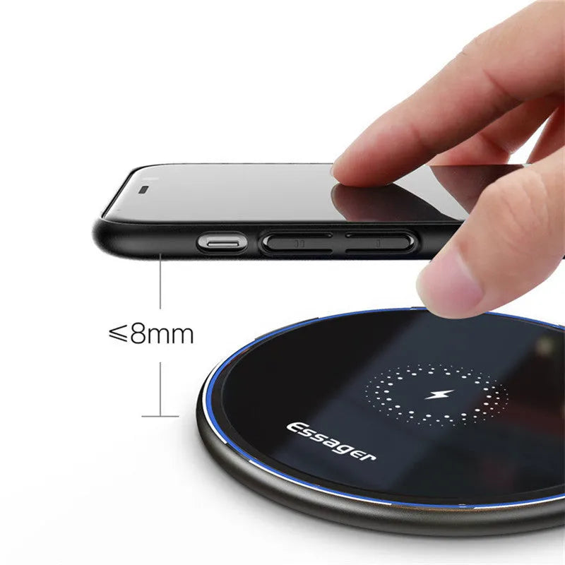 Black and white 15W aluminum alloy wireless charger with LED indicator and anti-slip surface for Qi devices