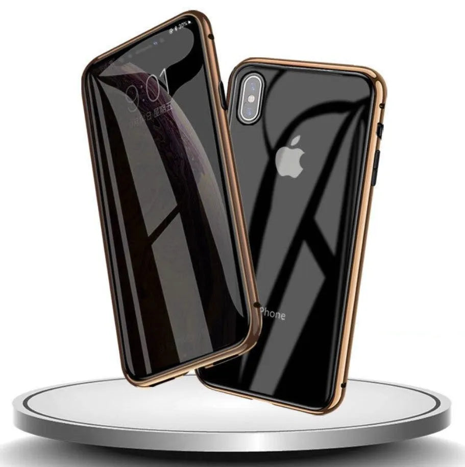 Glass anti-spy privacy phone case with clamshell design for iPhone models