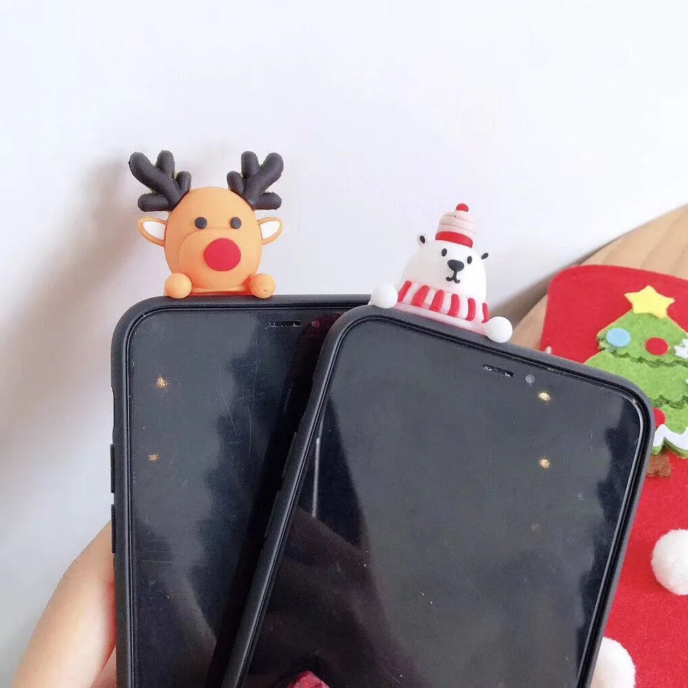 Christmas-themed red silicone back cover case for iPhone on a festive background