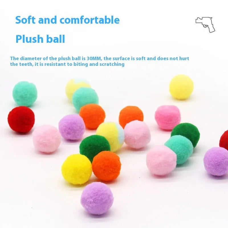 Interactive pet toy gun with multiple plush balls for dog and cat play sessions