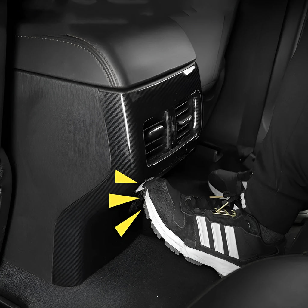 Pair of black ABS plastic steering wheel frame trims with adhesive backing for non-destructive car interior installation
