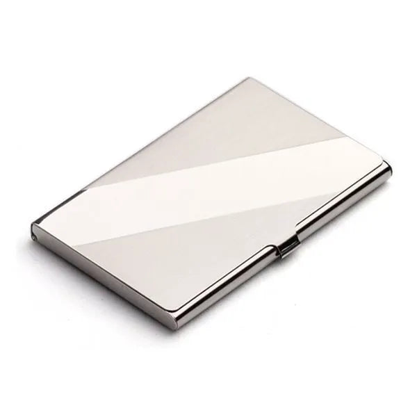 304 stainless steel business card case with geometric laser sculpture, horizontal format with middle mirror