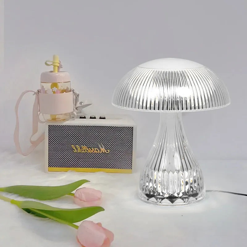 Small rechargeable touch night lamp with three-colour LED light measuring 20x16cm