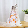 Cat recovery suit in print design, polyester, for spay and neuter aftercare, available in five colours and sizes S-XL.