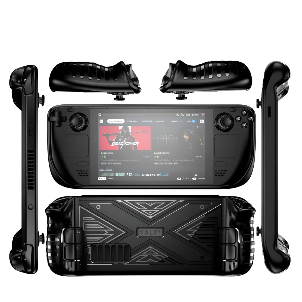 TPU soft shell protective case for Steam Deck console in red, blue, and black colour options