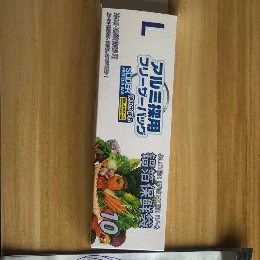 Pack of ten aluminium foil sealed food storage bags in small, medium, and large sizes.