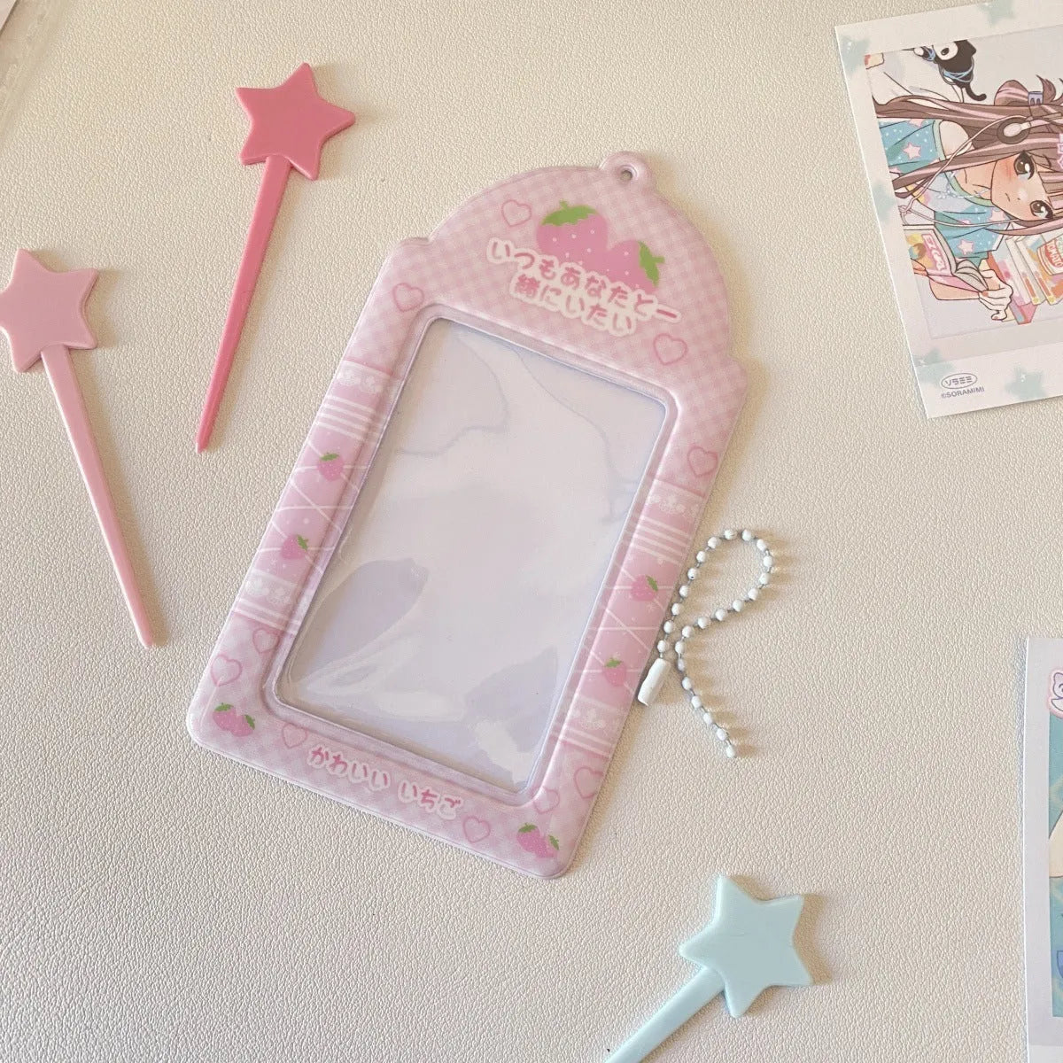 PVC meal card holder display pendant with strawberry or four-leaf clover cartoon design