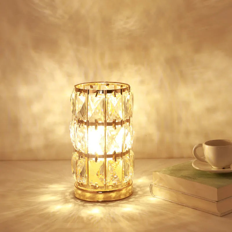 Gold iron art and crystal table lamp with E27 light source for bedside, bedroom, living room or study use