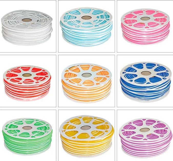 Flexible silicone neon light bar showing 8mm diameter and available in multiple neon colours