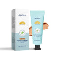 Bottle of moisturising liquid foundation with hyaluronic acid and aloe extract in three shade options