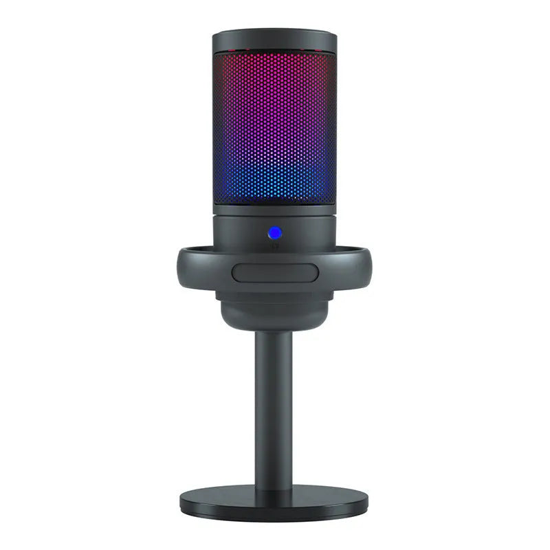 USB condenser microphone with RGB lighting effects and heart-shaped pickup pattern