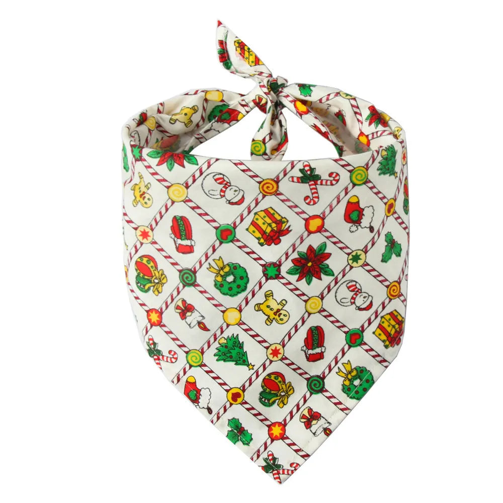 Cotton triangle pet scarf dog cat bib 45x45x65cm with about 46cm neck circumference in Christmas colours