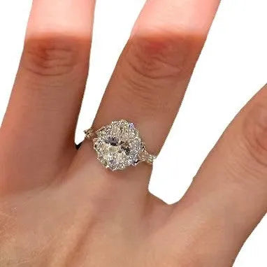 Silver geometric ring with diamond centrepiece and adjustable opening