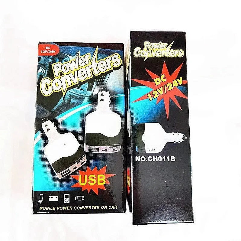 Car cigarette lighter power supply transformer with USB port for mobile phone charging