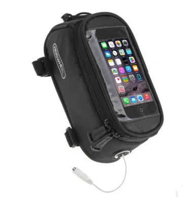ROSWHEEL bicycle frame bag for iPhone mobile phones in black PVC material mounted on bike