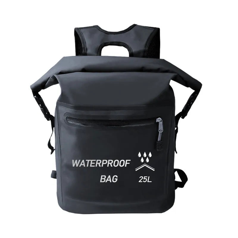 Black 25L waterproof dry bag backpack for swimming river tracing and rafting