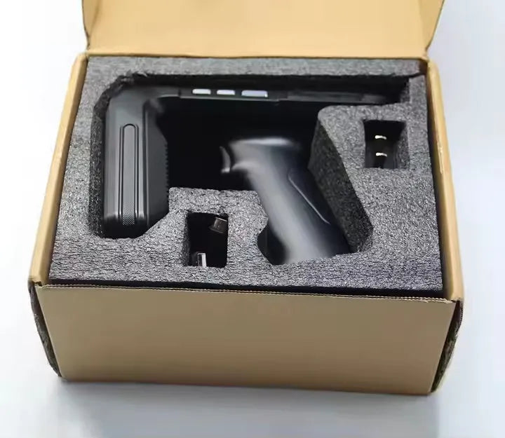 SLP-05 handheld Android UHF RFID reader scanner with integrated display and trigger.