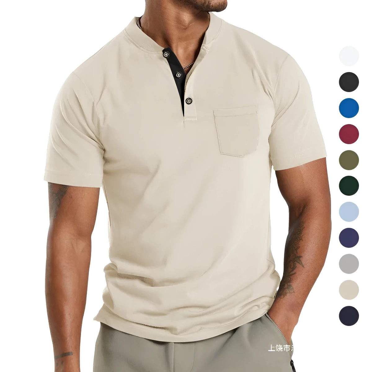 Men's plus size short sleeve button-down shirt in light grey with front pocket