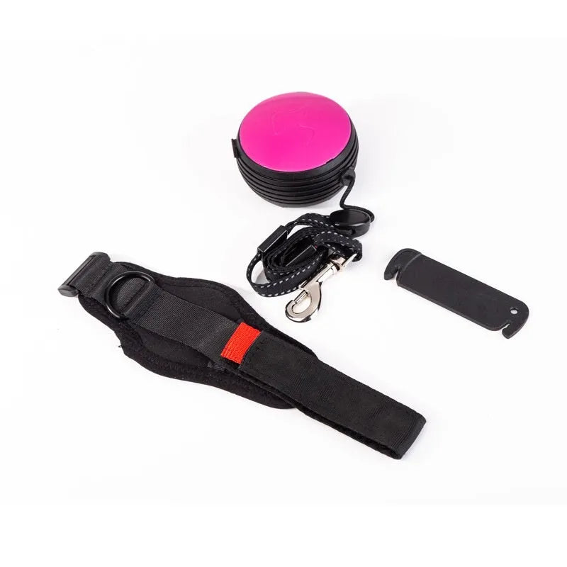 Automatic retractable dog lead with holding hands grip shown in vibrant orange colour, extended to 3 metres.