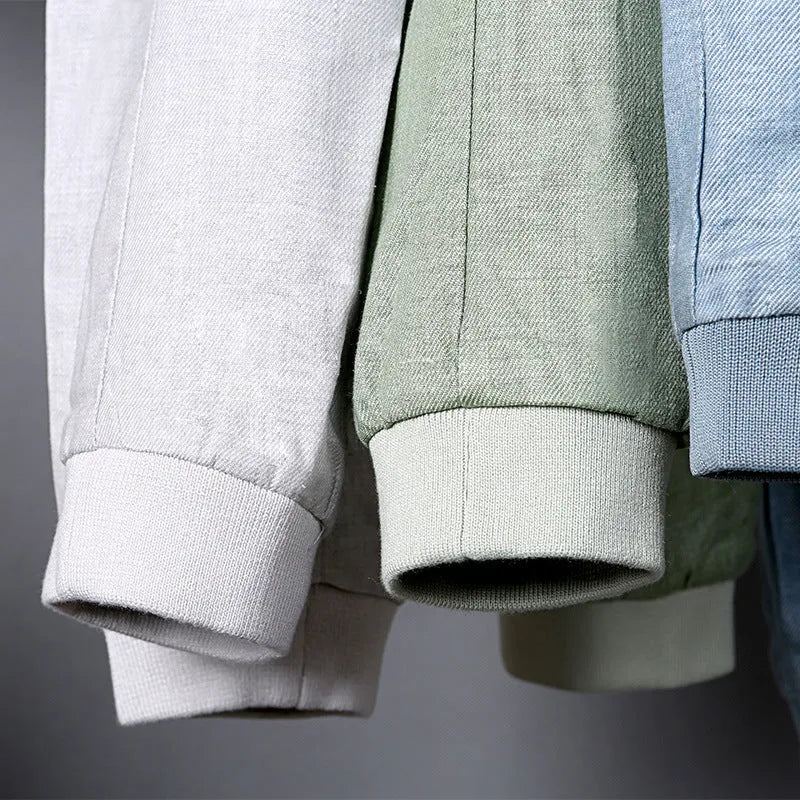 Men's lightweight linen jacket in heather grey, loose fit, casual style