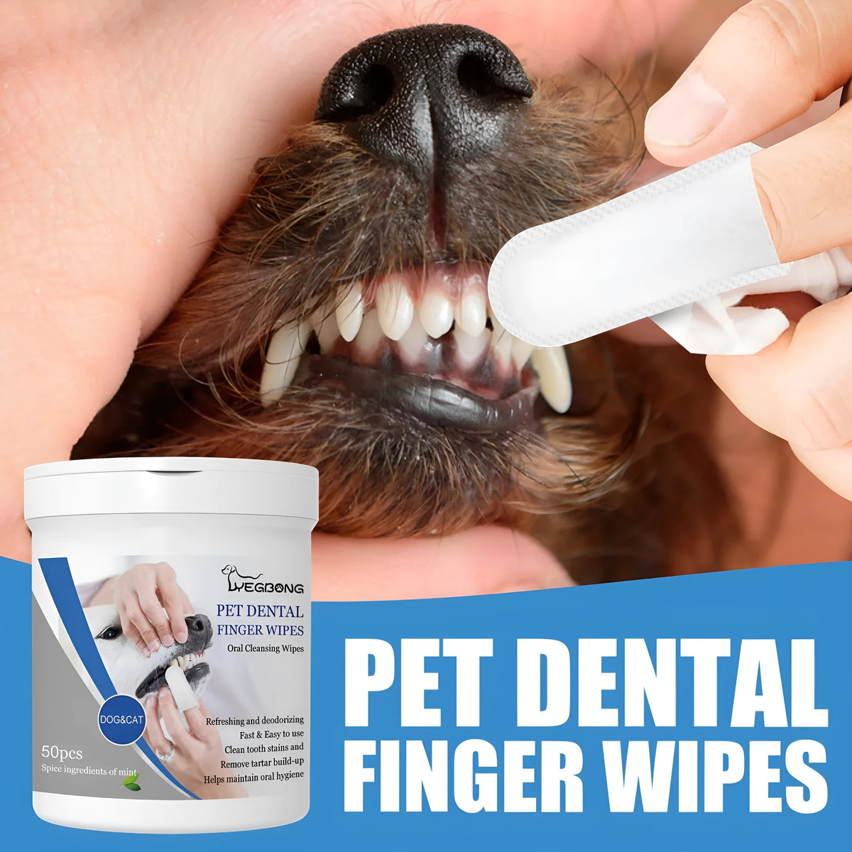 Canine dental finger wipes with applicator stall for dog teeth cleaning