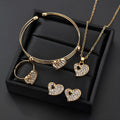 Gold electroplated alloy jewellery set with European styling featuring love, water drop and bell patterns