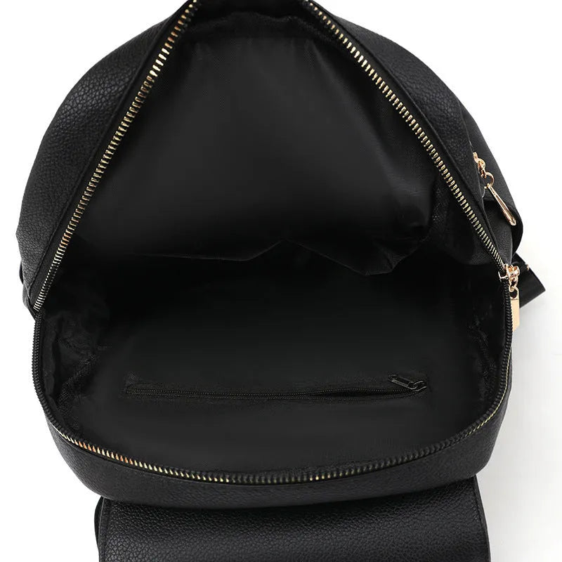 Women's leather backpack with advanced texture design showing three-dimensional pockets in street trend style