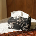 White plum embroidered Chinese brocade fabric tissue box cover with optional pearl buckle