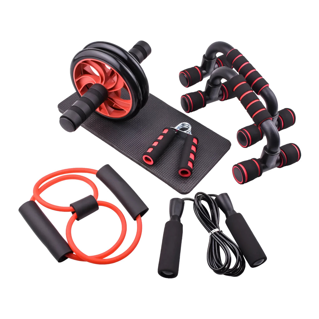Indoor push-up bracket fitness set with abdominal wheels in multiple colour options