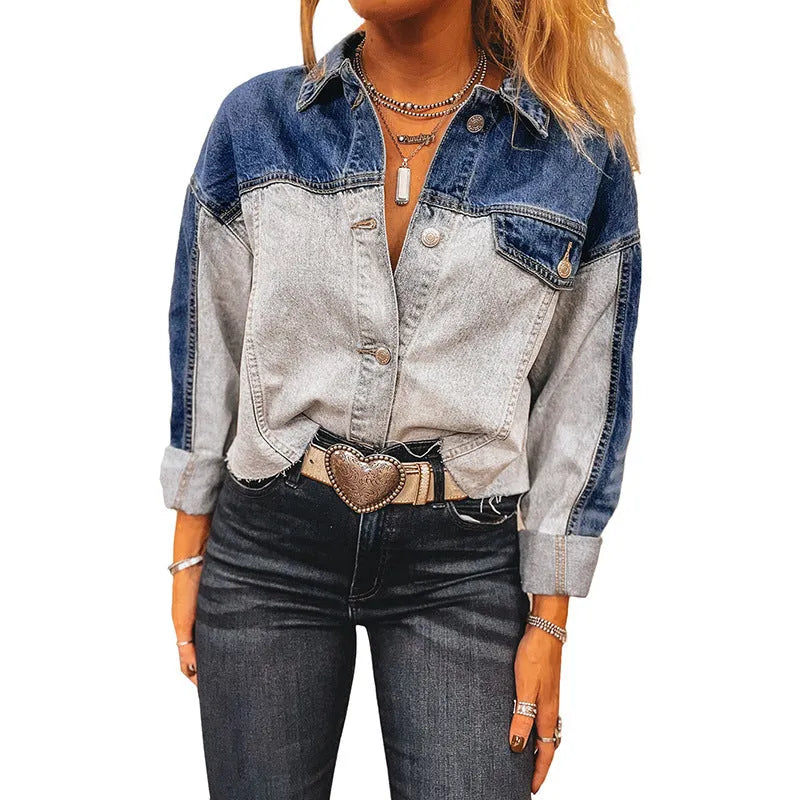 Women's loose fit denim coat with single row multi-buckle design in cotton fabric