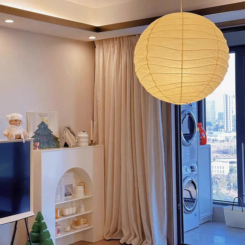 Japanese style rice paper chandelier with circular shade in three size options