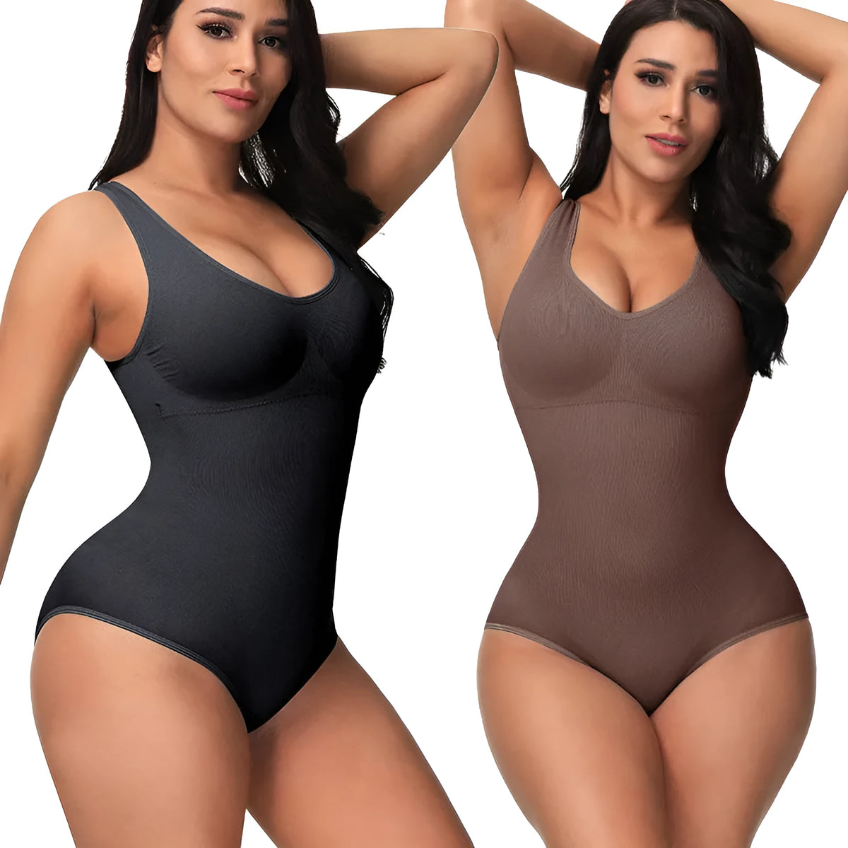 Seamless women's bodysuit for shaping and support in nylon fabric.