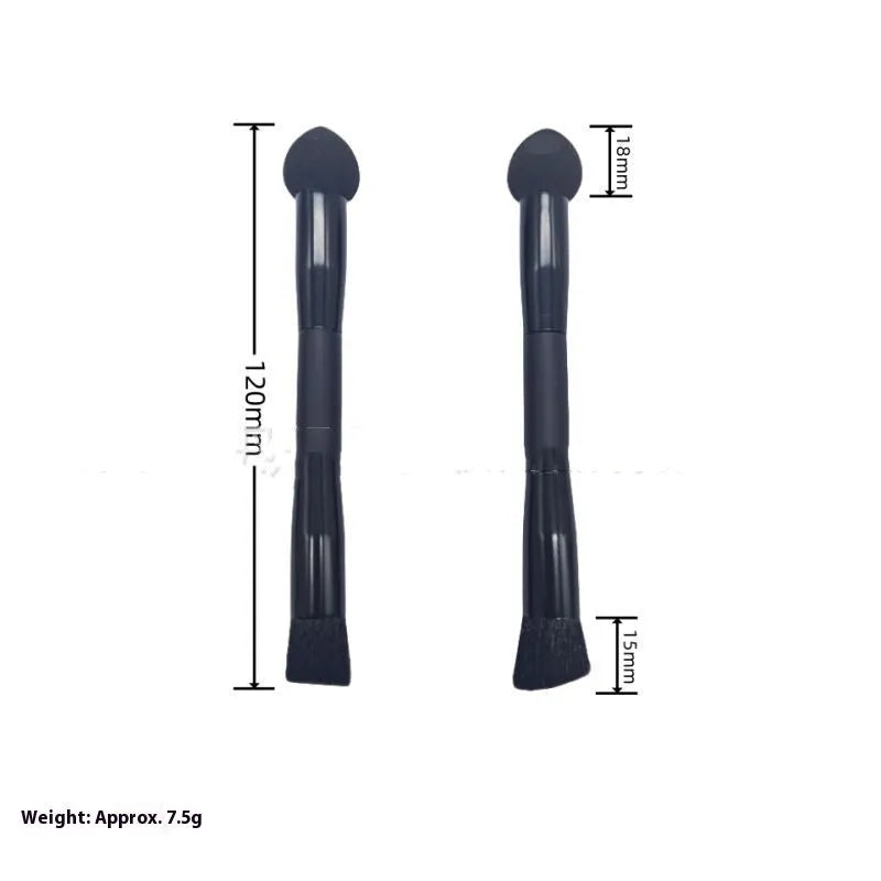 Black concealer brush with sponge tip and wooden handle for dark circle application