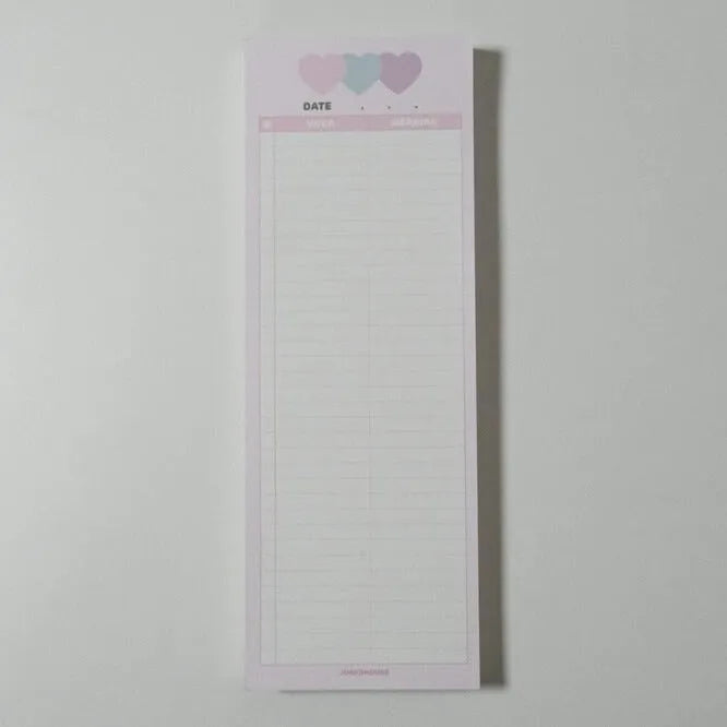 Vertical B5 half size English learning notepad with pink soft cover showing double-sided printed pages