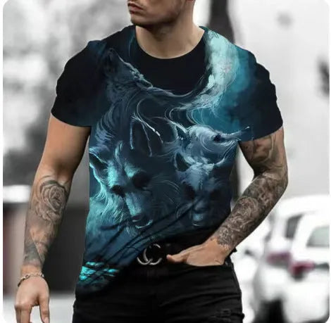 Men's retro 3D animal print short-sleeved T-shirt in polyester bird eye cloth