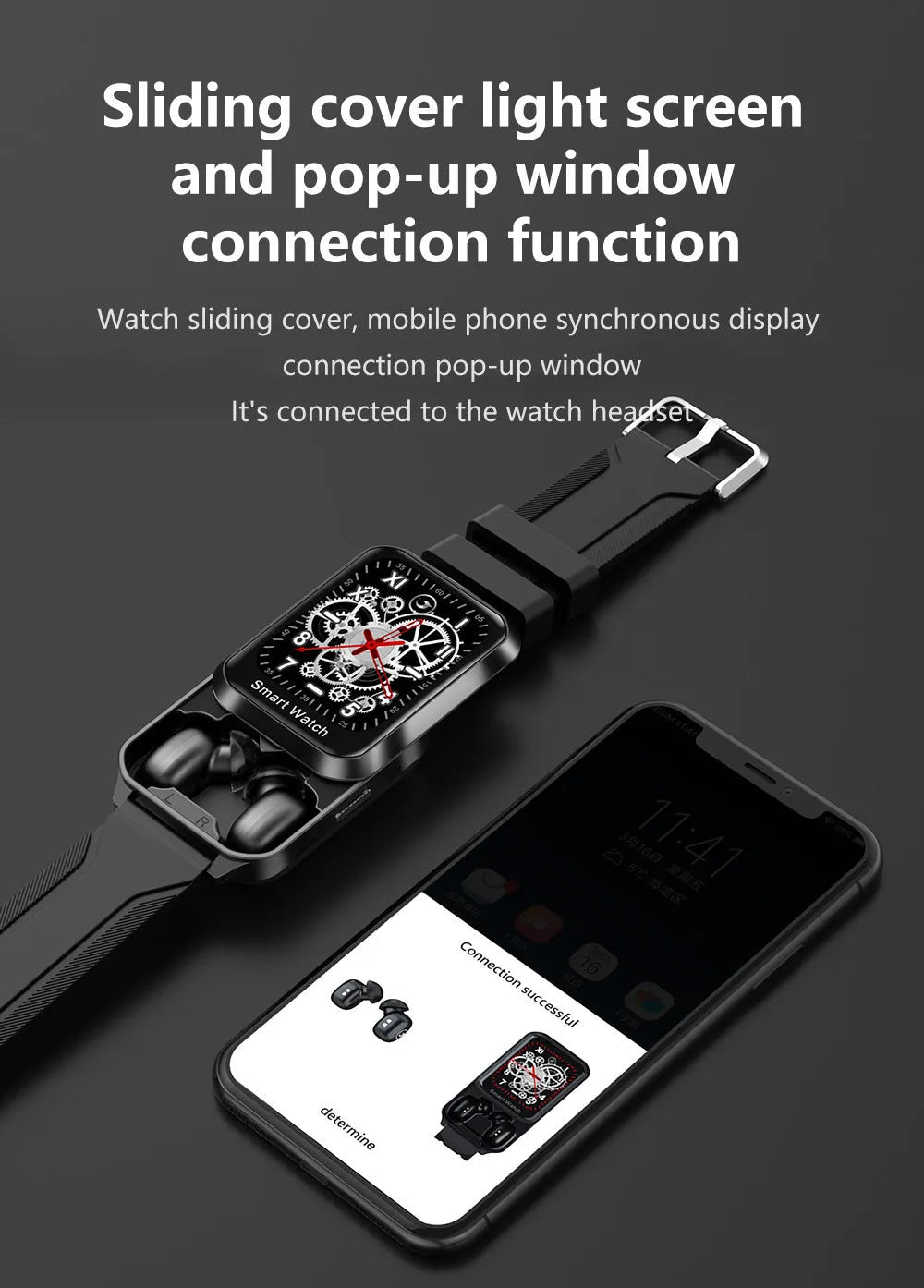 Black smart bracelet with 1.78-inch split screen display showing Bluetooth call interface and password lock