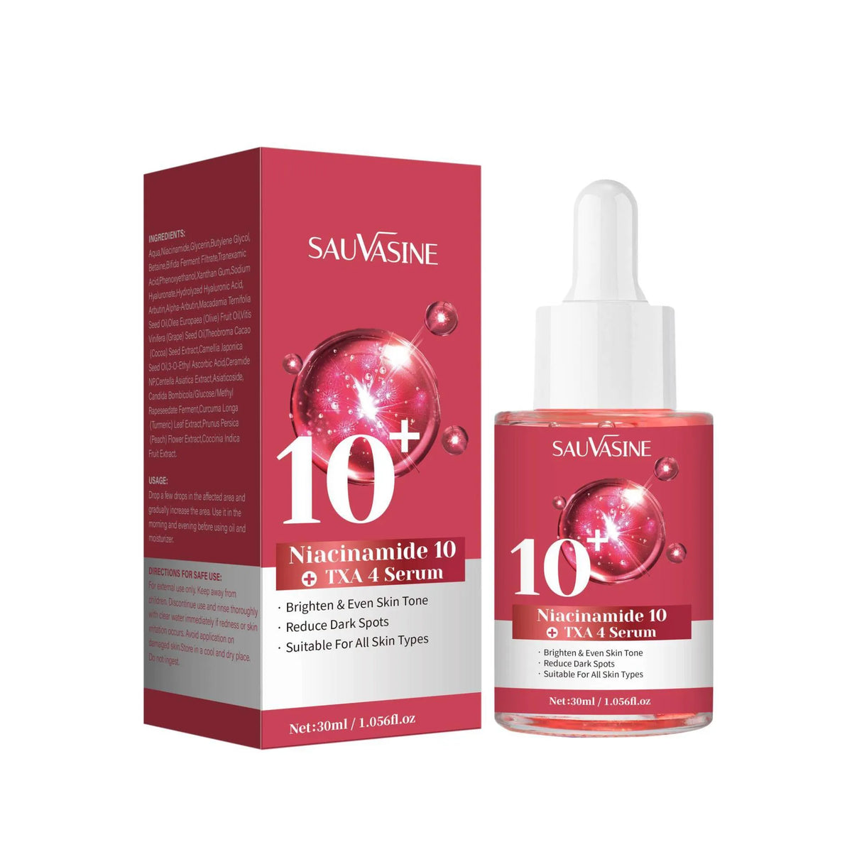 30ml bottle of niacinamide 10% and tranexamic acid 4% facial serum