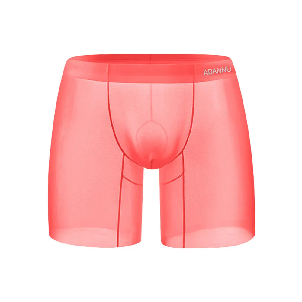 Seamless orange boxer shorts for men with low waist design and hip-lifting function