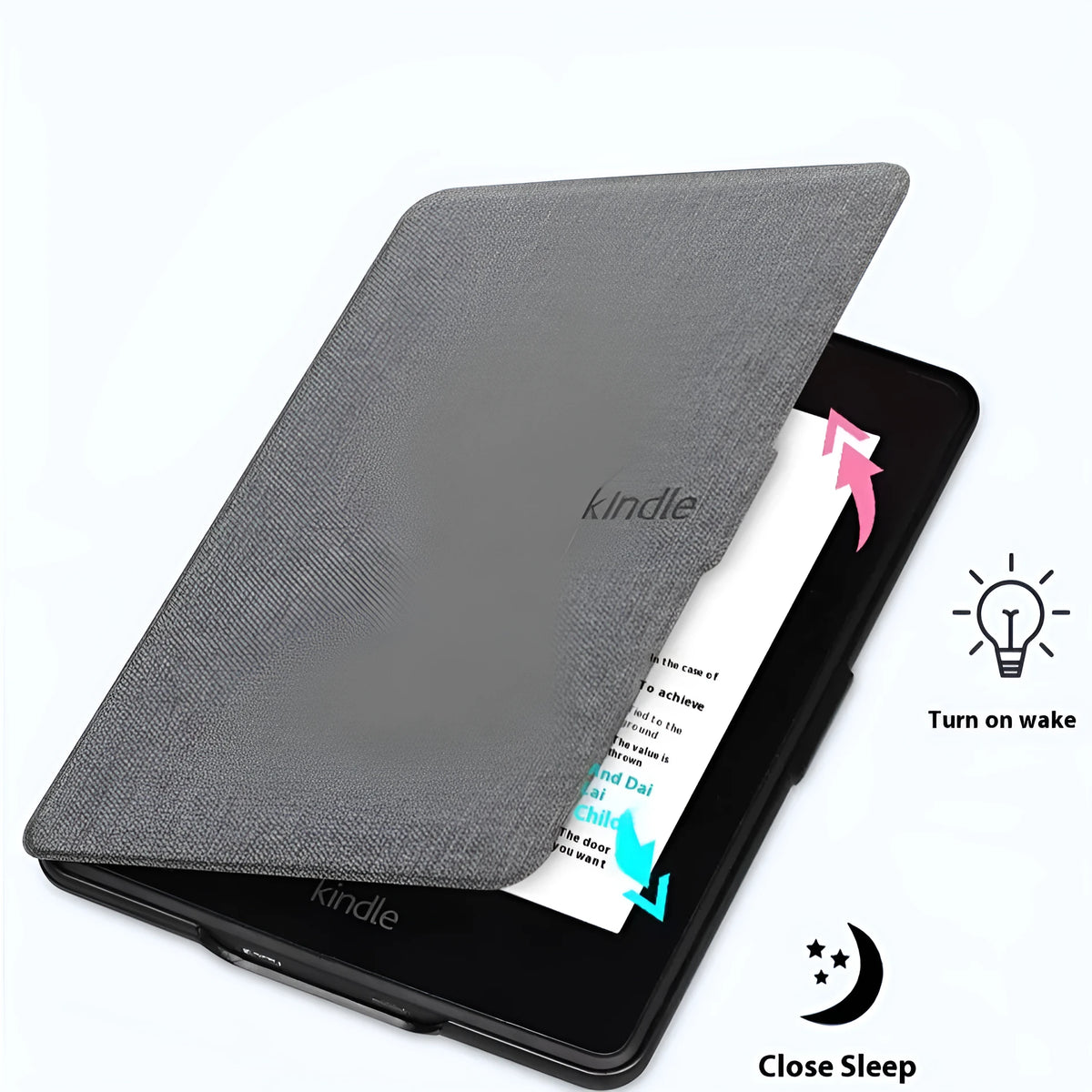 Linen-textured leather look protective case for Kindle e-reader with magnetic closure in multiple colour options
