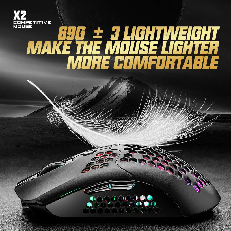 Free Wolf X2 wireless RGB gaming mouse with honeycomb shell in black, green, pink, white or yellow