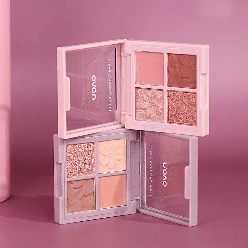 NOVO four-colour eyeshadow palette for cosmetic use with shades 01 Jiao Shi, 02 Pure, 03 Rotten and 04 Fragrance