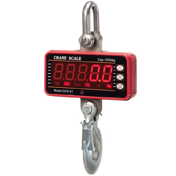 Orange electronic crane scale with digital display for 500kg capacity weighing in logistics and warehousing