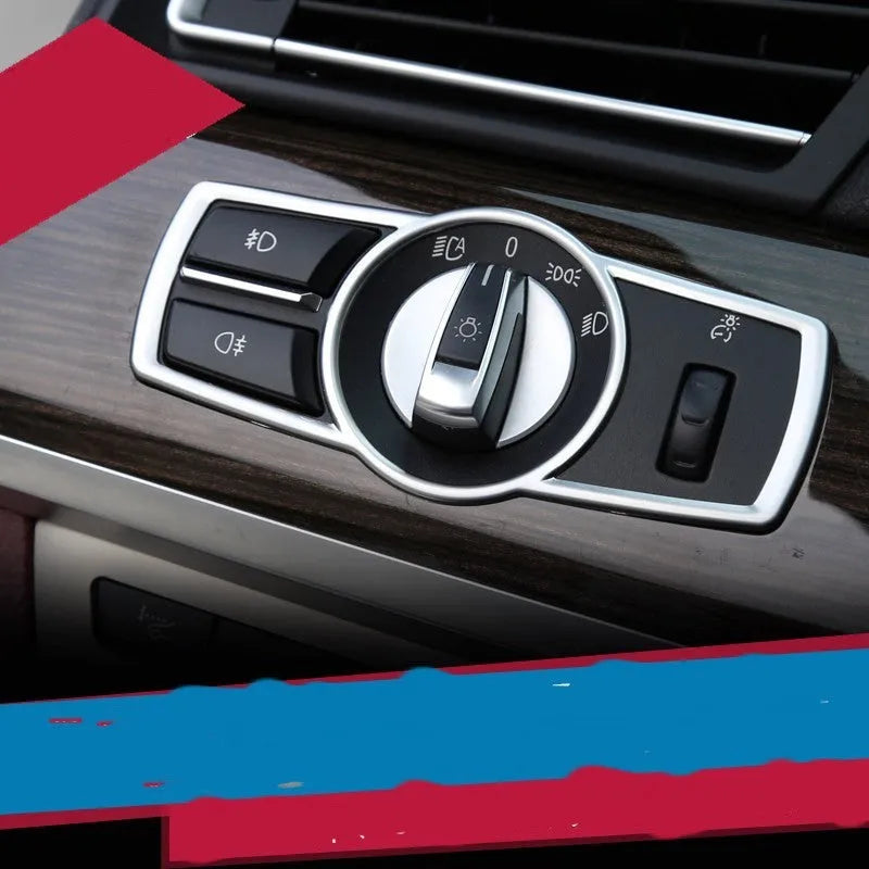 Silver ABS plastic decorative sticker for BMW headlight switch frame on 5, 7, X3, X4 models