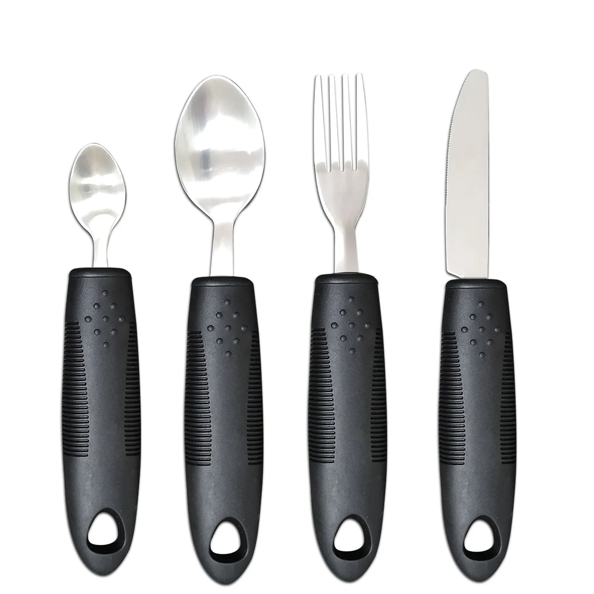 Stainless steel anti-shake tableware set with rubber handle for elderly food aid