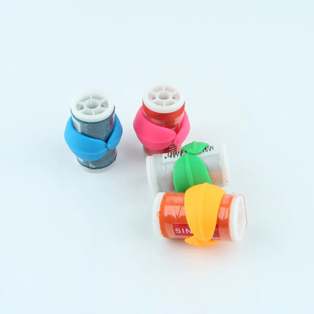 20mm silicone sewing spool fixing clips in red, blue, orange and green, 14 pack for thread and bobbin storage
