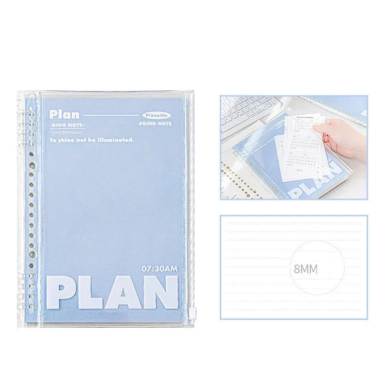 Clear blue and white A5 PVC notebook covers for spiral-bound notepads, showing dimensions of 148mm by 210mm
