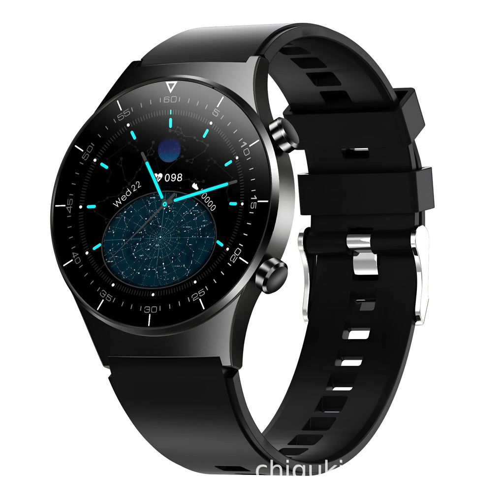 Black smart watch with 1.3 inch screen and TPU sports bracelet displaying health metrics