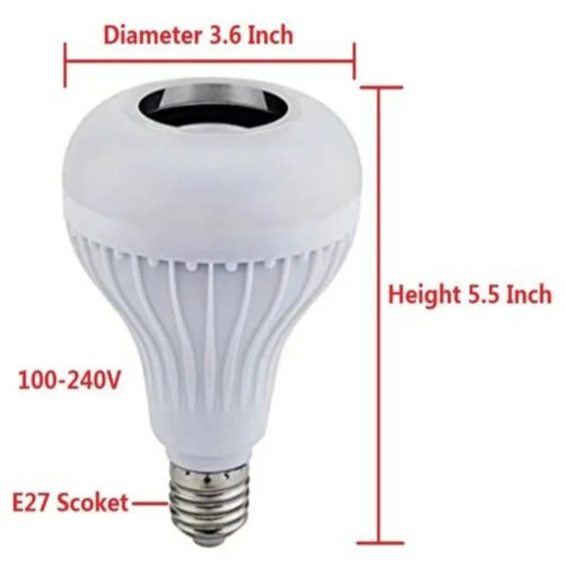 White Bluetooth speaker LED light bulb with E27 base and remote control for colour changing