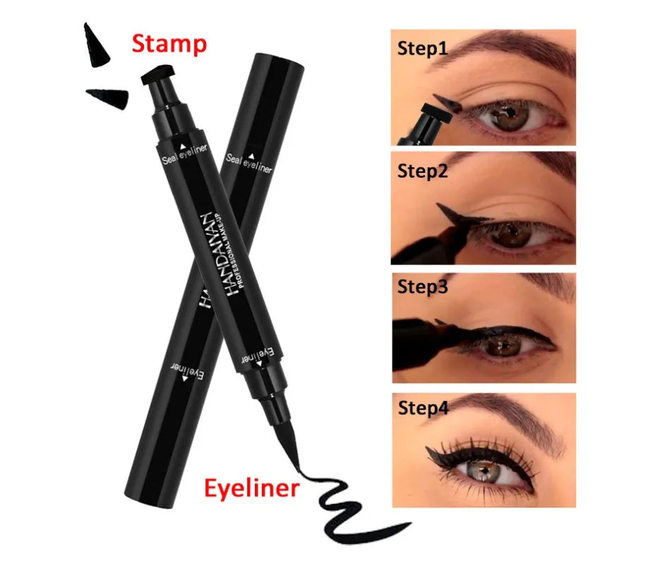 Black double-headed seal eyeliner with 2-in-1 waterproof formula and triangle seal tip